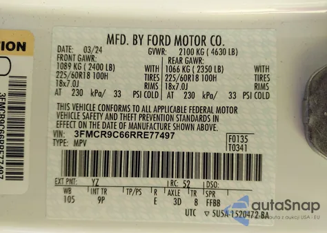 2024 Ford Bronco Sport Outer Banks z USA, uszkodzony, nr VIN 3FMCR9C66RRE77497